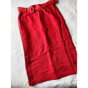 Century Boston Vintage Red Rayon Flax Skirt Summer 6 8 Medium 28” Pencil Office